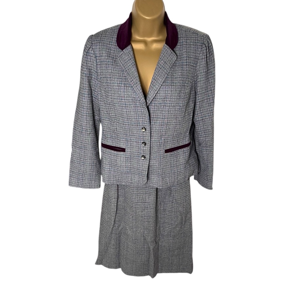 Vtg 80s Pete for Pandora Blazer & Pleated Skirt Suit Wool Blend Gray XS